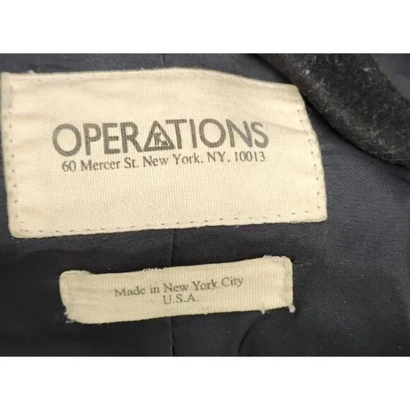 OPERATIONS NYC Black Wool Cashmere Military Peacoat Trench Coat Small USA Made